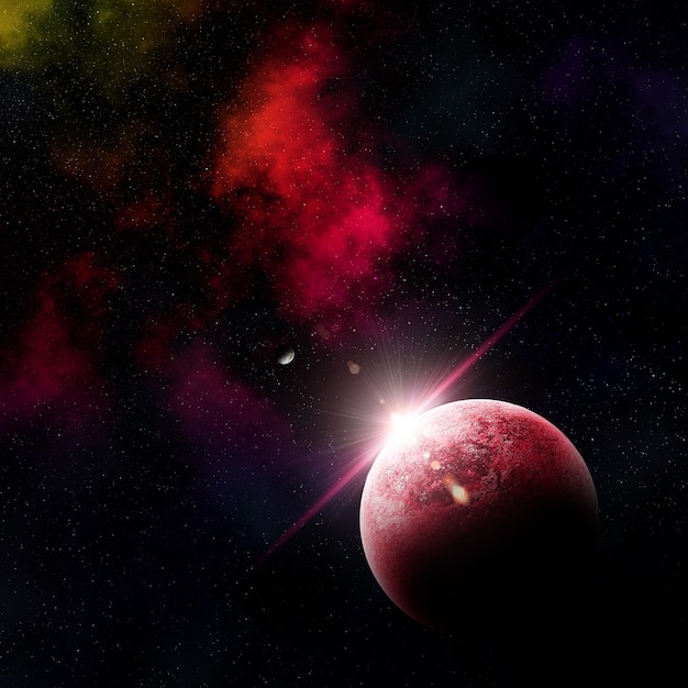 3d render of an abstract space scene with fictional planets