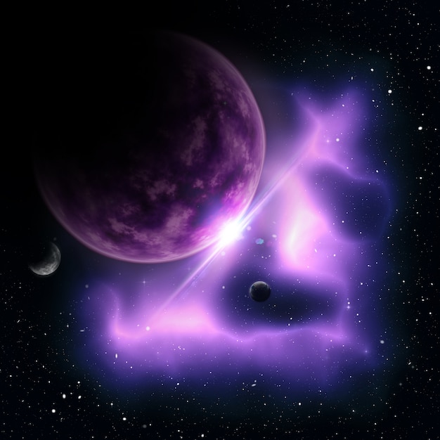 3d render of an abstract space scene with fictional planets