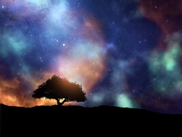 3d render of an abstract space scene with tree landscape