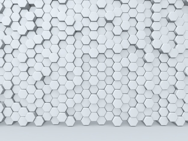 3D render of an abstract wall of extruding hexagons