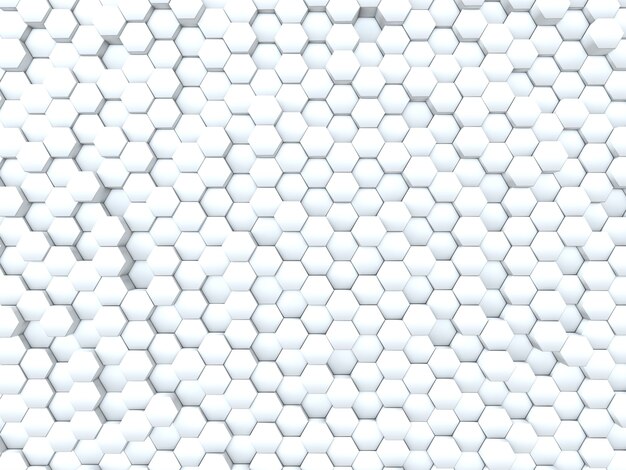 3D render of an abstract wall of extruding hexagons