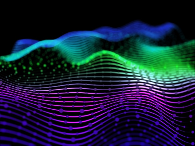 3D визуализация абстрактного изображения с плавными линиями и частицами