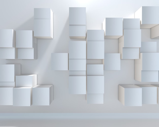 3D render of an abstract with a wall of extruding cubes