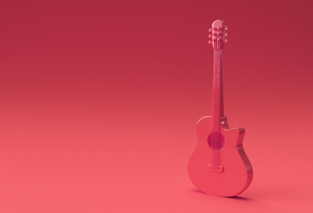 3D Render Acoustic Guitar on Red background 3d illustration Design