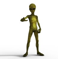 Free photo 3d render of an alien figure with hand pointing