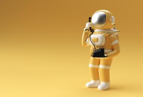 Free photo 3d render astronaut calling gesture with old telephone 3d illustration design