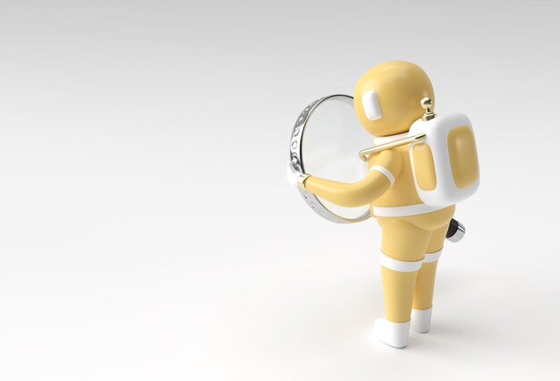 3D Render Astronaut Holding Magnify Glass on a White Background