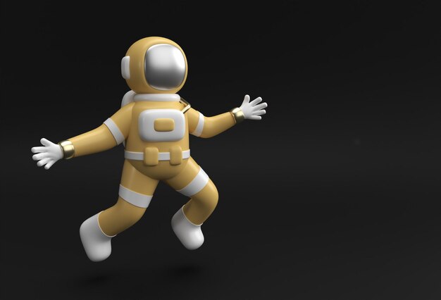 3d 렌더링 우주 비행사 행동 3d 일러스트 디자인에서 점프