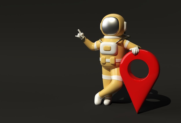 Foto gratuita rendering 3d astronauta con puntatore mappa 3d design illustrazione