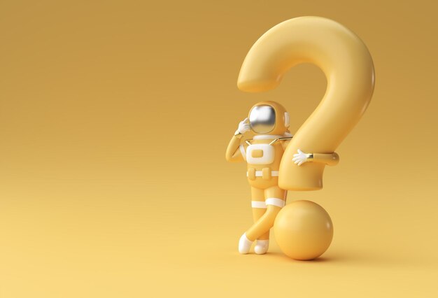 3d Render Astronaut with Question Mark think Disappointment Tired Caucasian Gestures 3d illustration Design