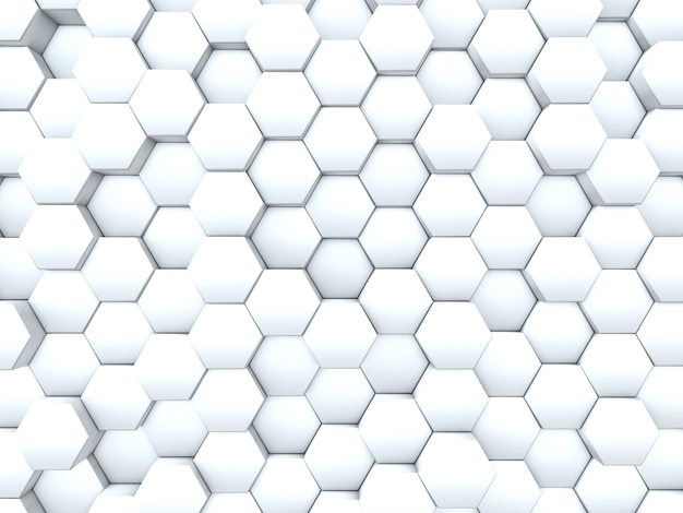 3D render of a background of a wall of extruding hexagons