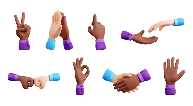 Бесплатное фото 3d рендеринг черно-белых жестов рук