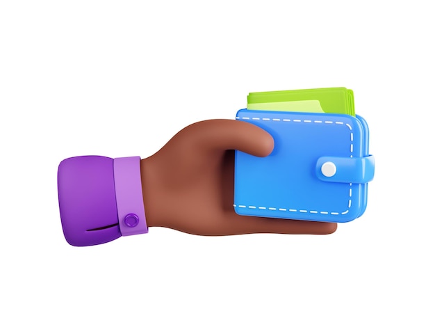 Free Photo 3d render black hand holding wallet with bills
