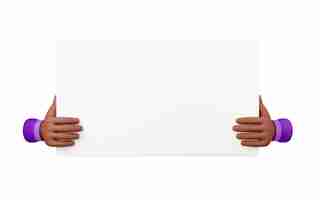 Free photo 3d render black hands holding blank paper mockup