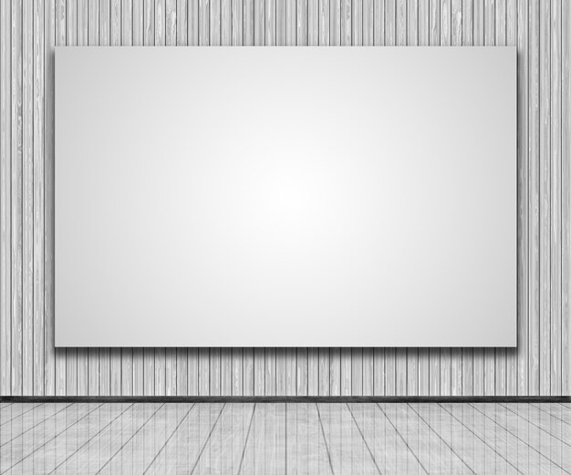 3d render of a blank canvas on a wooden wall