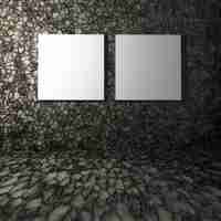 Free photo 3d render of blank canvases in a stone room interior