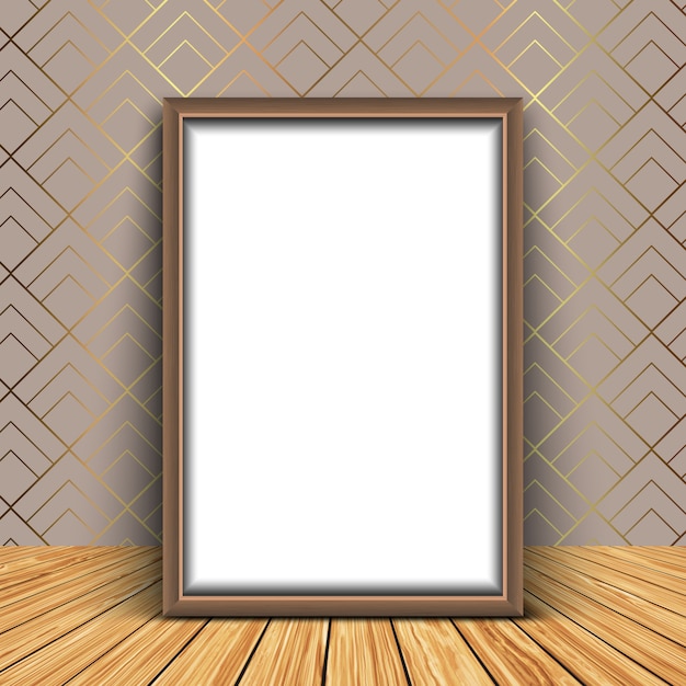 Free photo 3d render of a blank picture frame against an elegant wallpaper