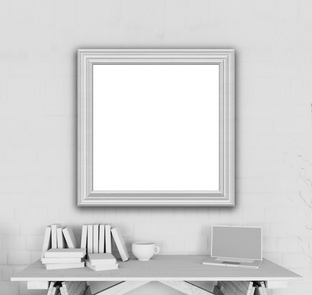 3d render of a blank picture frame in an office