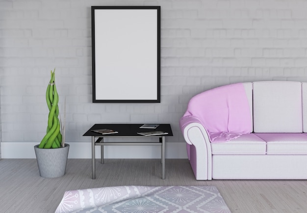 3d render of a blank picture frame in room interior