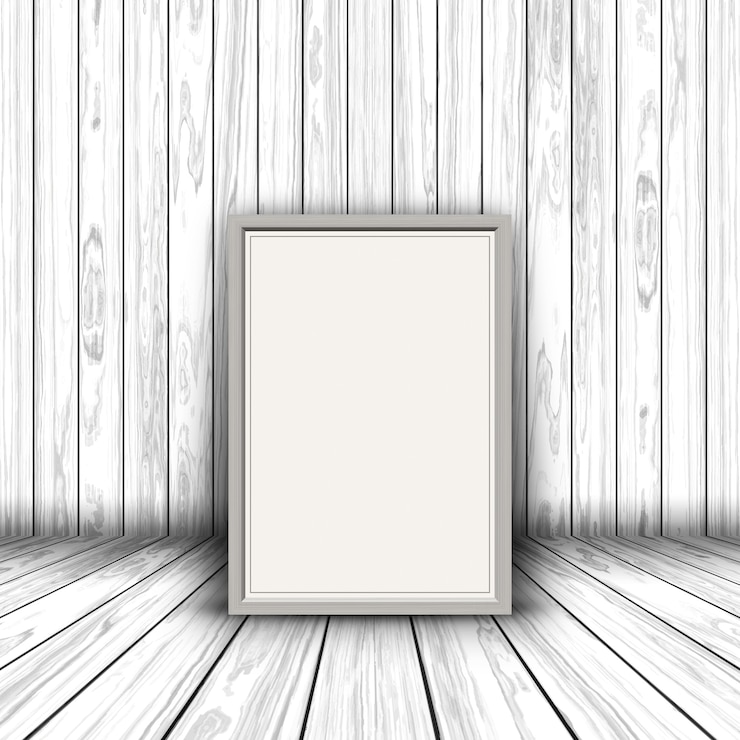 Free Photo 3d render of a blank picture frame in wooden interior