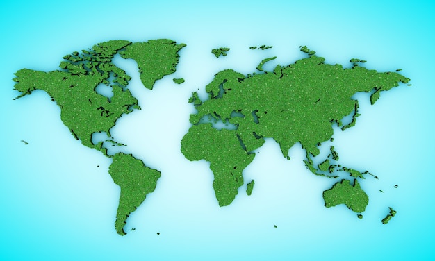 3d render blue and green world map