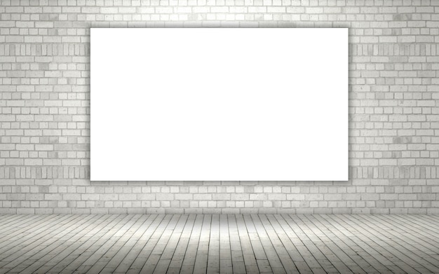 3d render of a brick wall with a blank canvas