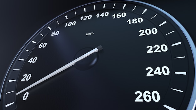 3d render car speedometer macroplane gaining speed