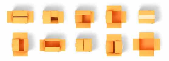 Free photo 3d render cardboard boxes isolated icons set