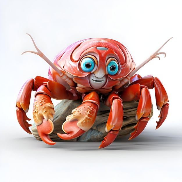 Free photo 3d render of a cartoon crab on white background with clipping path