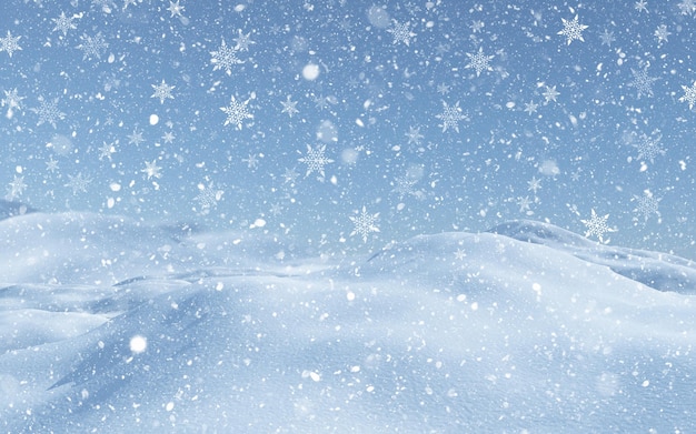 3D render of a Christmas background with falling snow