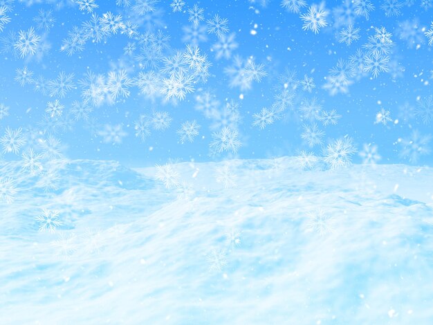 3D render of a Christmas background with a snowy landscape