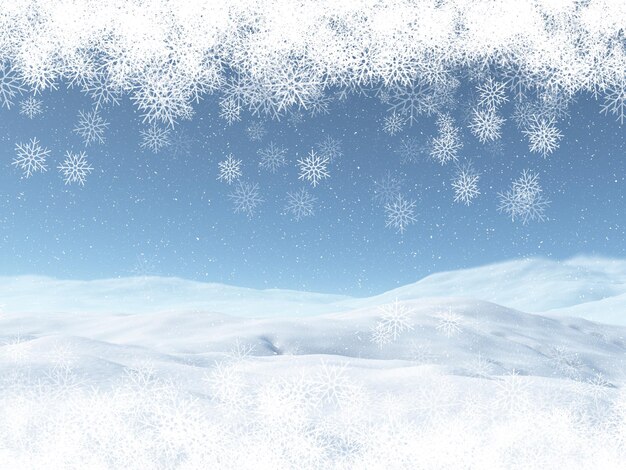 3D визуализация рождественского пейзажа со снежной каймой