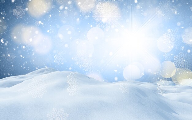 3D render of a Christmas winter snowy landscape