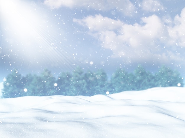 3D render of a Christmas winter snowy landscape