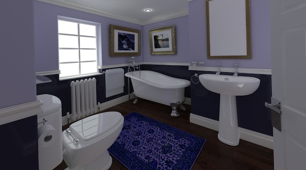 Free photo 3d render of a classic bathroom interior