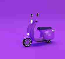 Foto gratuita rendering 3d vista laterale del classico scooter a motore su uno sfondo viola