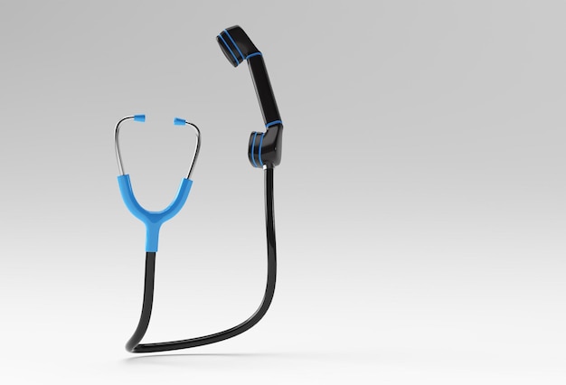 3d render concept of phone receiver with stethoscope concept of emergency call