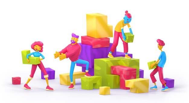 3 d レンダリング現代文字チームワーク パズル