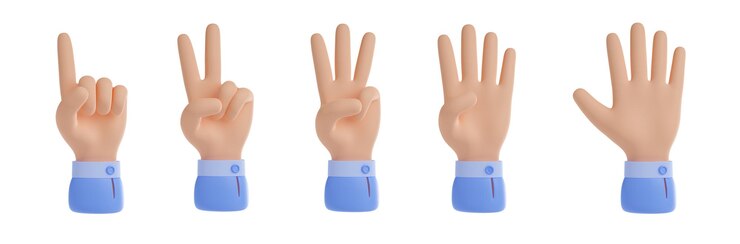 Free Photo 3d render count fingers set of hands counting