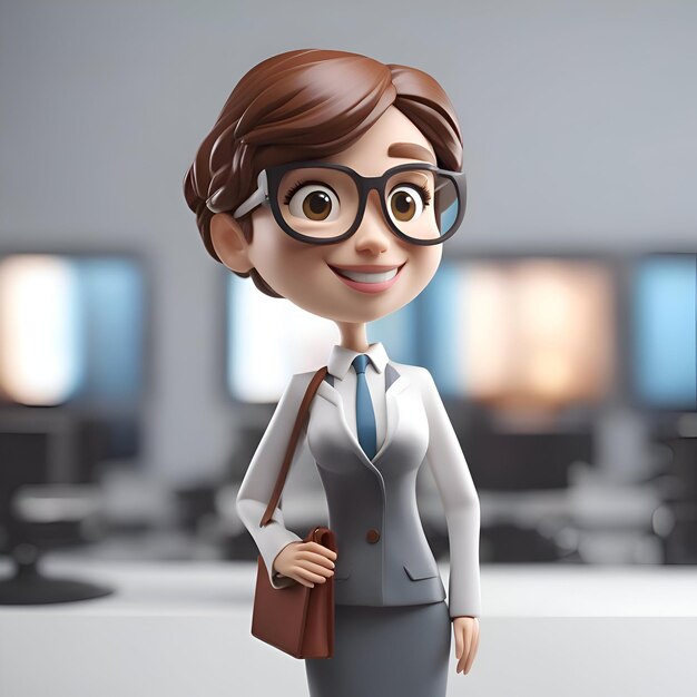 Free photo 3d render of cute businesswoman with eyeglasses in office