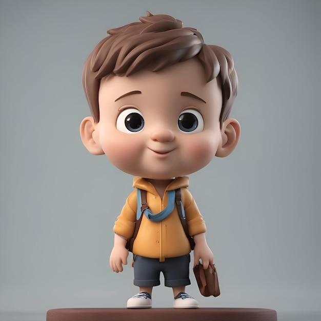 3D Render of a Cute Little Boy with a Backpack