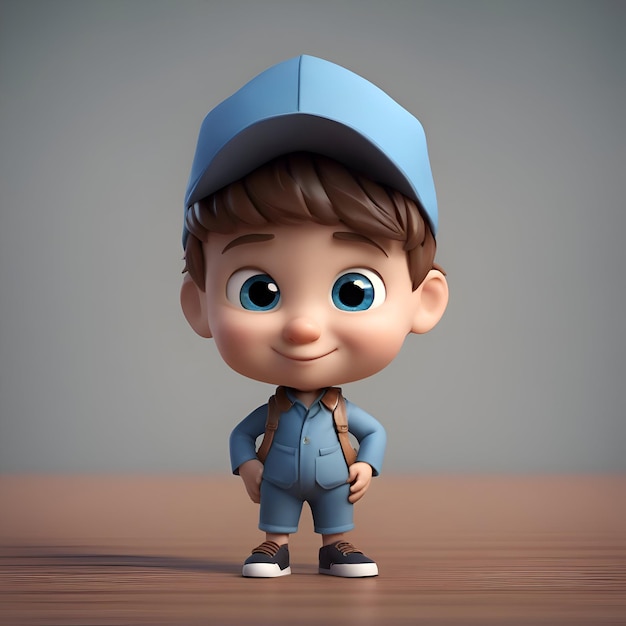 Render 3d di cute little boy con un berretto blu in testa