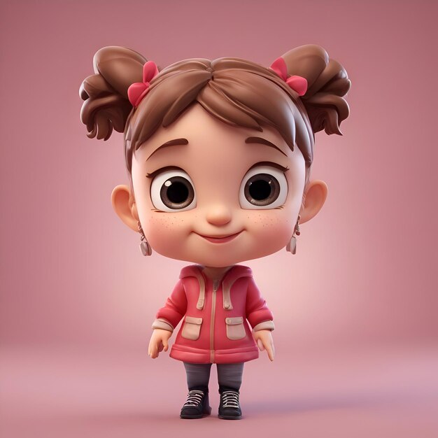 3D Render of Cute Little Girl with ponytail hairstyle