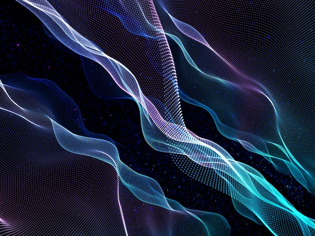 3D render of a cyber technology with flowing particles