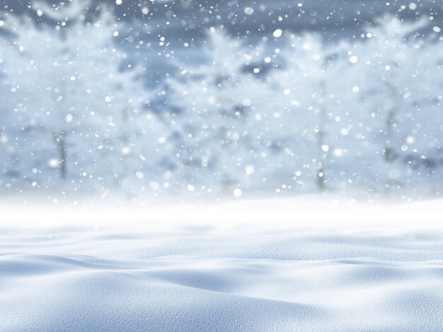 3D レンダリング 雪に覆われた木の風景