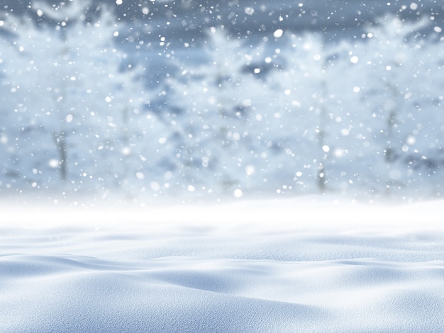 3D render of a defocussed snowy tree landscape