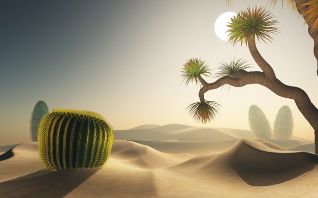 사막 장면의 3d 렌더링