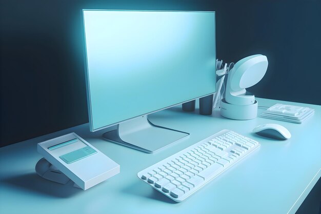 Free photo 3d render of a desktop with a computer keyboard and mouse