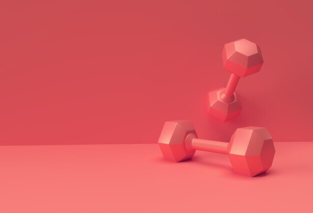 3d Render Dumbbells Set, Realistic Detailed Close Up View Isolated Sport Element of Fitness Dumbbell Design.