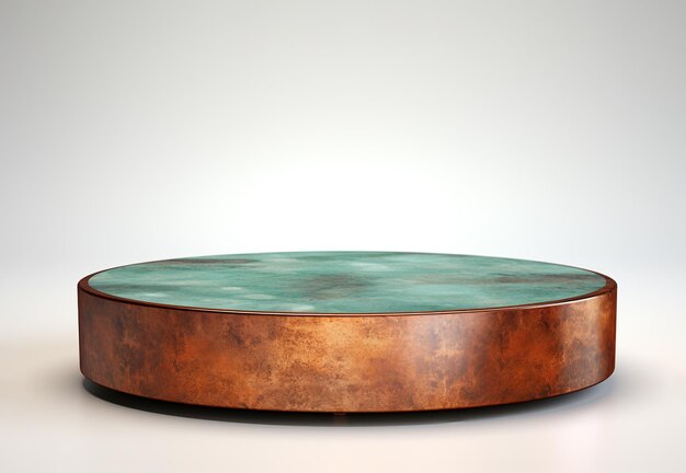 3D render of empty oxidised copper podium for product display on white background